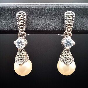Vintage Judith Jack pearl drop earrings
